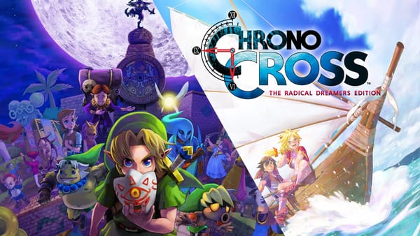 A splitscreen image of key art from Majora's mask and Chrono Cross.