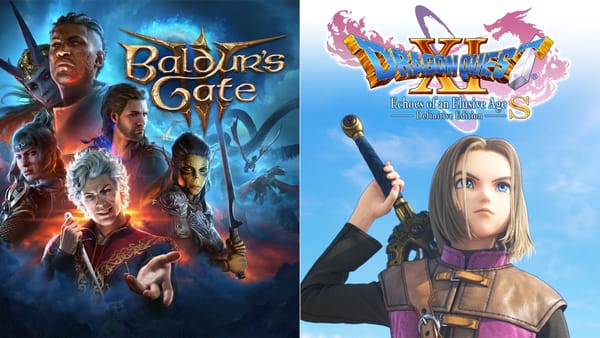 L-R: The logos for Baldur's Gate 3 and Dragon Quest XI.